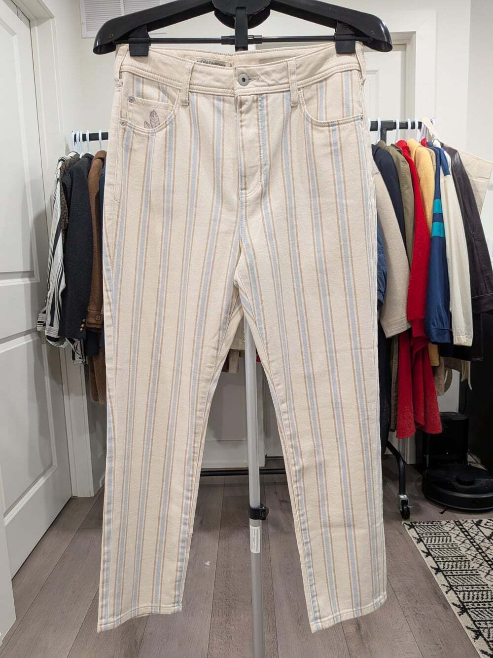 Anthropologie Pilcro Cream Striped Floral High-Rise Slim Jeans 29 Inch Waist / S